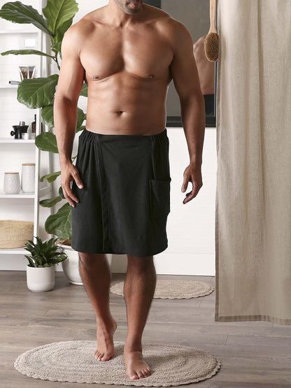 DII - Colección de Envoltura de Ducha de Rizo para Hombre, Cierre Ajustable y Bolsillo, 54 x 20 Pulgadas, Color Negro
