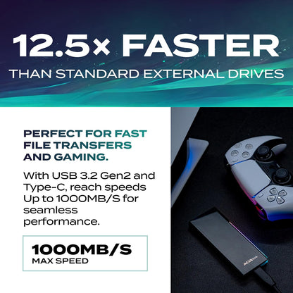 ADATA EC700G - Adaptador de Caja Externa portátil de Aluminio USB 3 Gen 2 Type-C M.2 2280/2242/2230 PCIe/NVMe/SATA SSD SSD con diseño sin Herramientas (AEC700GU32G2-CGY)