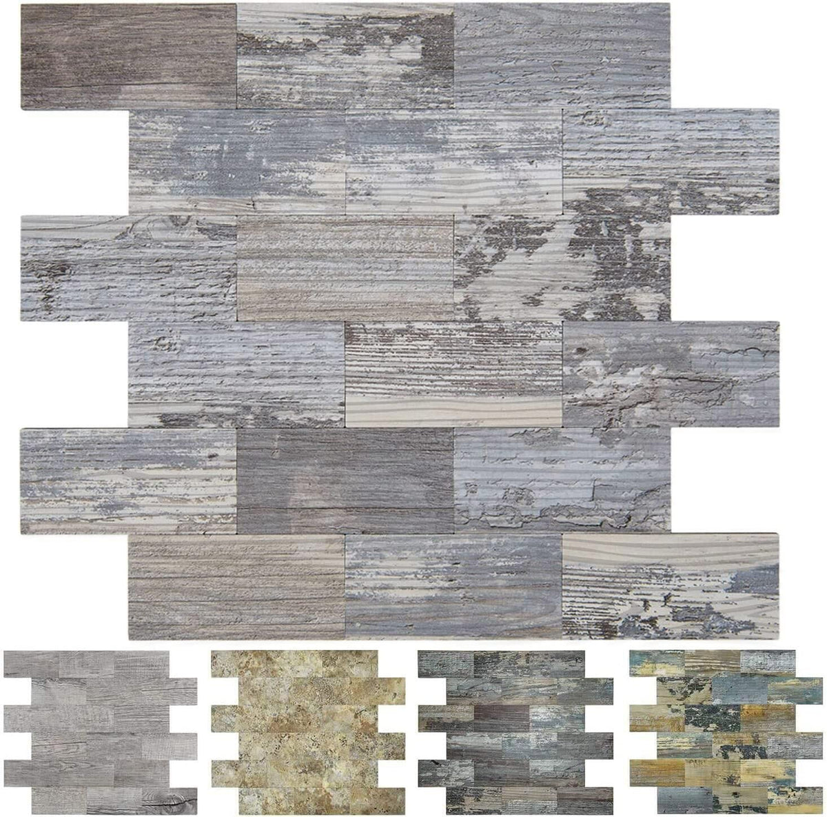 Art3d Paquete de 10 azulejos para despegar y pegar, 13.5 x 11.4 x 0.2 pulgadas. Azulejo de madera envejecida para cocina, baño, chimenea