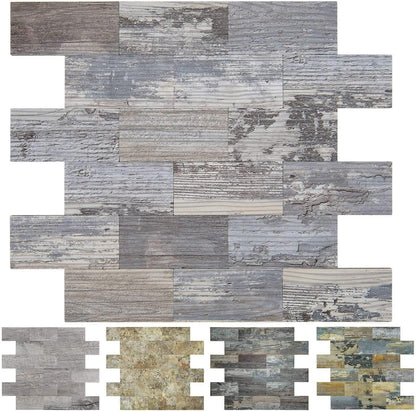 Art3d Paquete de 10 azulejos para despegar y pegar, 13.5 x 11.4 x 0.2 pulgadas. Azulejo de madera envejecida para cocina, baño, chimenea