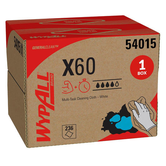 Wypall GeneralClean X60 Toallitas de Limpieza multitarea (54015), Caja de Brag, Toallas Fuertes y absorbentes, Color Blanco (1 Paquete de 236 Hojas, 236 Hojas en Total)