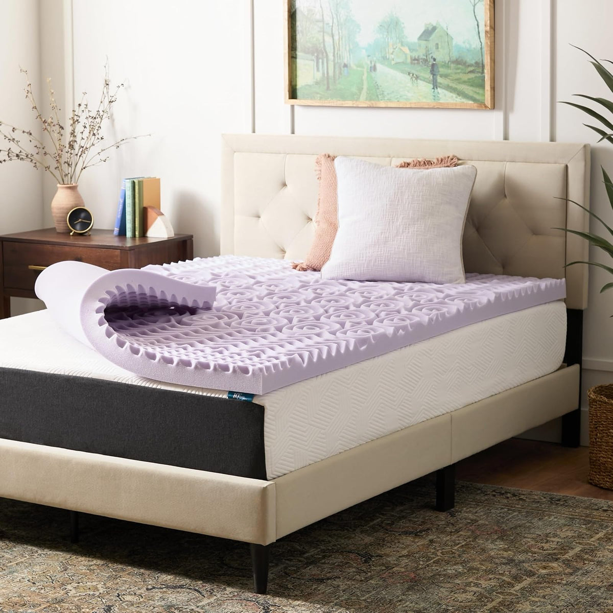 Lucid Colchoneta de Memory Foam con Gel 7.5 cm, Queen - 7.5 cm - Lavanda - Queen
