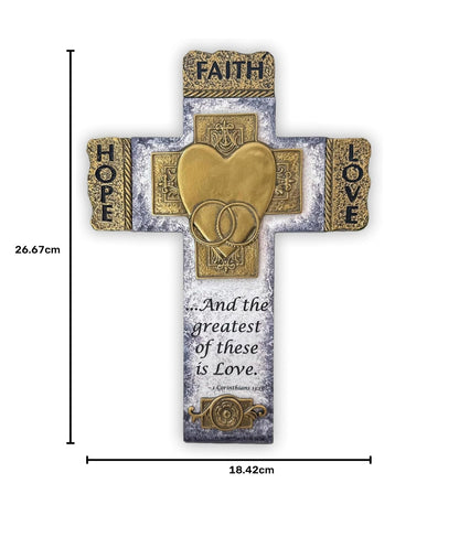Abbey Gift Cruz de pared para matrimonio de fe, esperanza y amor, con versículo bíblico, regalo de boda, compromiso y renovación de votos para parejas, 7.25 x 10.5 pulgadas, plateado/dorado