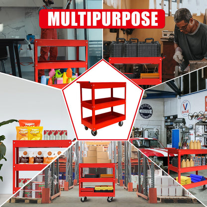 Torin APTC302B Carrito de Acero para Herramientas con 3 estantes y Capacidad de 200 Libras, Rojo