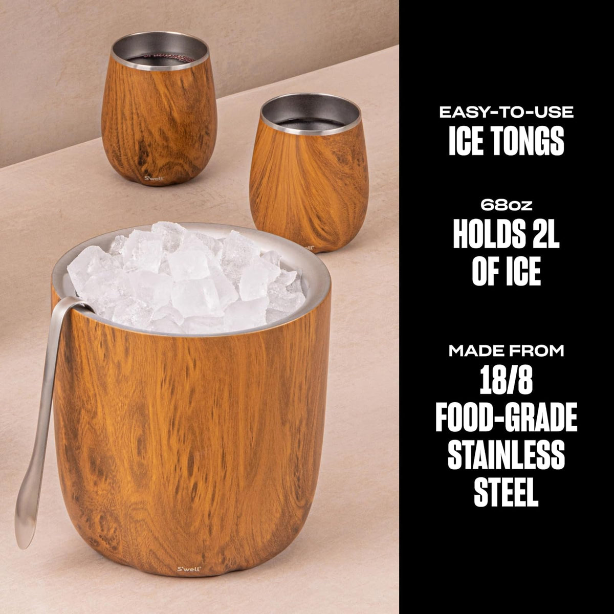 S'well Cubo de hielo + pinzas Jarra, 2 L, madera de teca