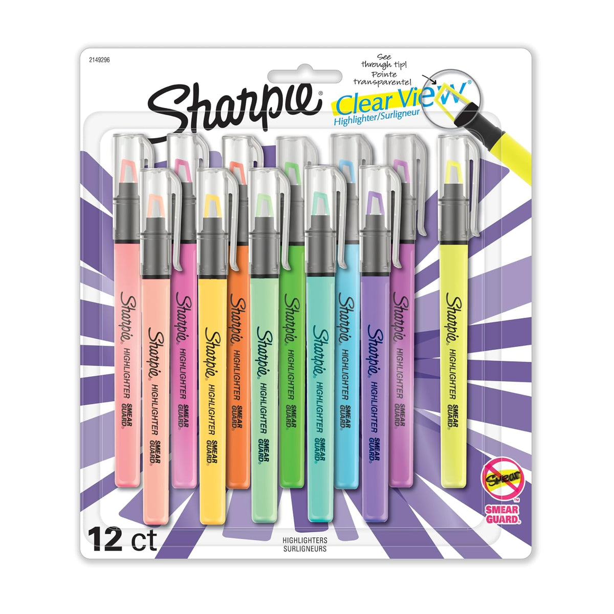 Sharpie - Iluminadores de visión clara, con punta de cincel transparente, colores surtidos, 12 unidades, escuela, profesor, suministros de oficina