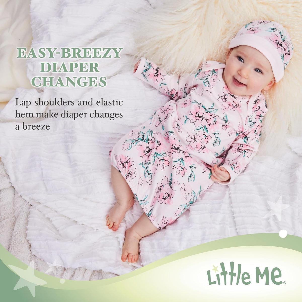 Little Me - Conjunto de camisón y Gorra para niña de 2 Piezas