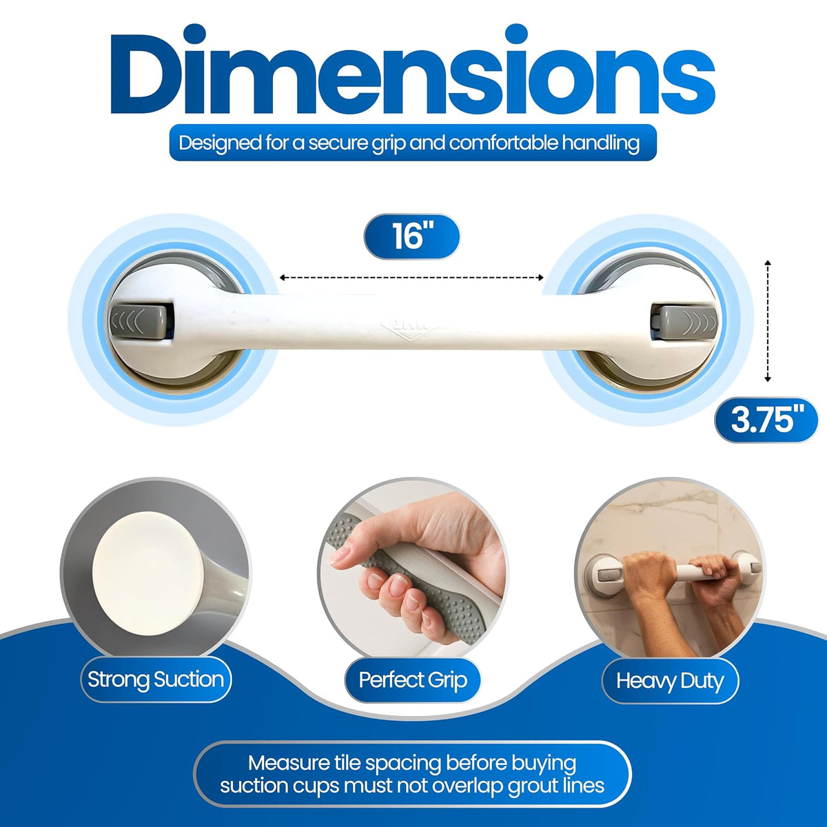 Safe-er-Grip - Barra de apoyo para ducha, 17 pulgadas | La barra de agarre de ventosa Safe-er-Grip de 16 pulgadas ofrece asistencia de equilibrio temporal en bañeras y duchas; se