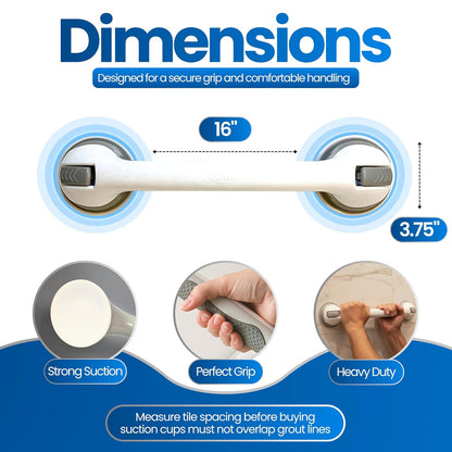 Safe-er-Grip - Barra de apoyo para ducha, 17 pulgadas | La barra de agarre de ventosa Safe-er-Grip de 16 pulgadas ofrece asistencia de equilibrio temporal en bañeras y duchas; se
