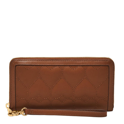 Cartera de mano con cremallera Fossil Logan de piel en color marrón para mujer