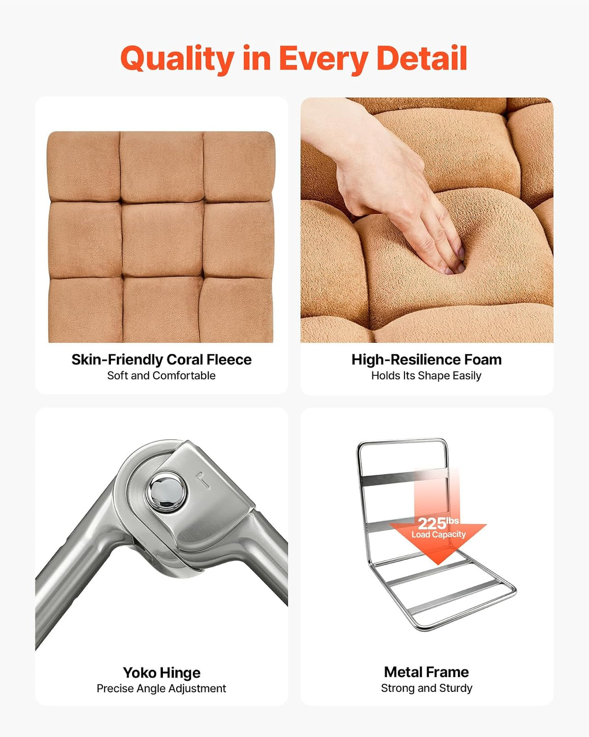 VEVOR Sillón de Suelo Relax, Sillón Reclinable con Respaldo Ajustable en 14 Posiciones, Acolchado de Espuma y Tapizado de Forro Polar Coral, para Lectura Descanso Sala de Estar Dormitorio, Marrón