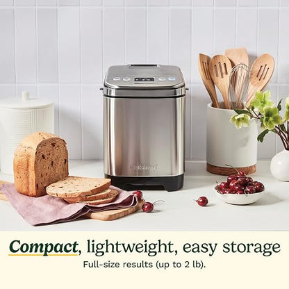 Cuisinart CBK-110WS Maquina de Pan Compacta | Cuerpo acero inoxidable, Pantalla LCD con controles táctiles, 3 tamaños pan, 12 programas de preparación, Recetario