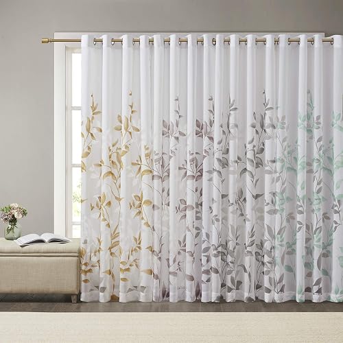 Madison Park - Cortina De Ventana Semitransparente Cecily De Un Solo Panel Con Estampado Botánico Desgastado, Fácil De Colgar, Se Adapta A Barras De Hasta 1.25 Pulgadas De Diámetro