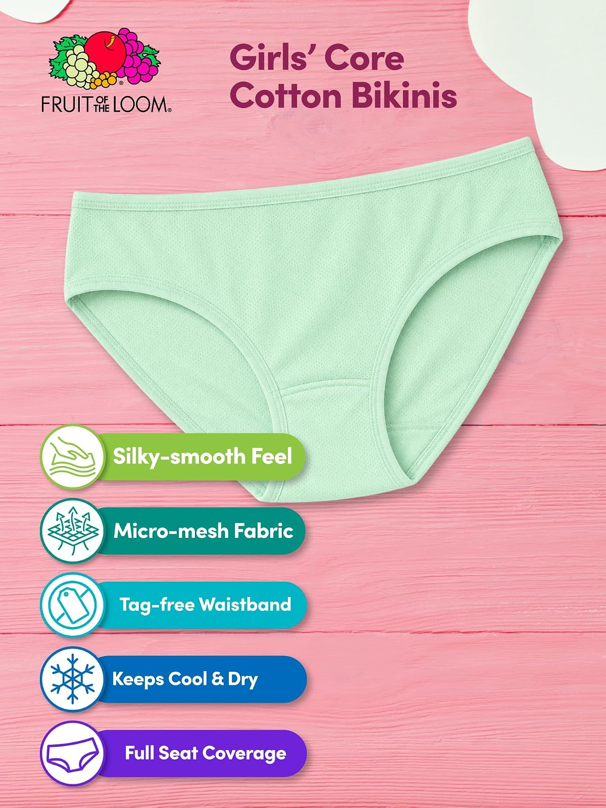 Fruit of The Loom Pantaleta Bikini Algodón de Algodón Pack de 14 para Niña