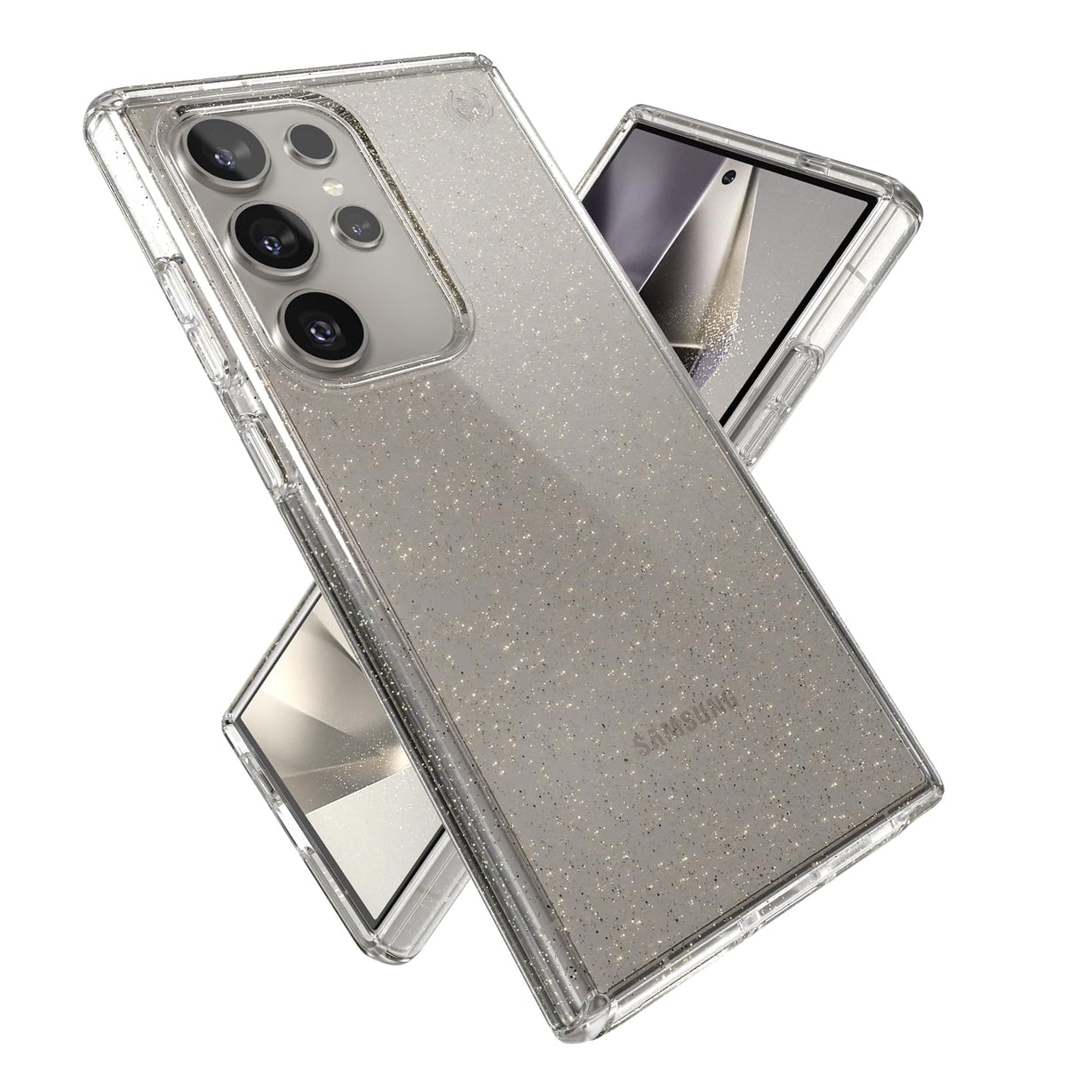 Speck Presidio2 Grip Funda para Samsung Galaxy S24 Ultra, Resistente a Caídas - S24 Ultra - transparente con brillo dorado