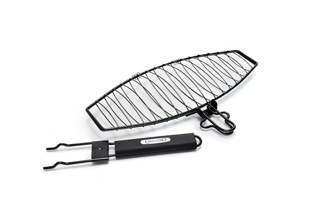 GrillPro 21015 - Cesta de pescado con mango desmontable, chapado en cromo