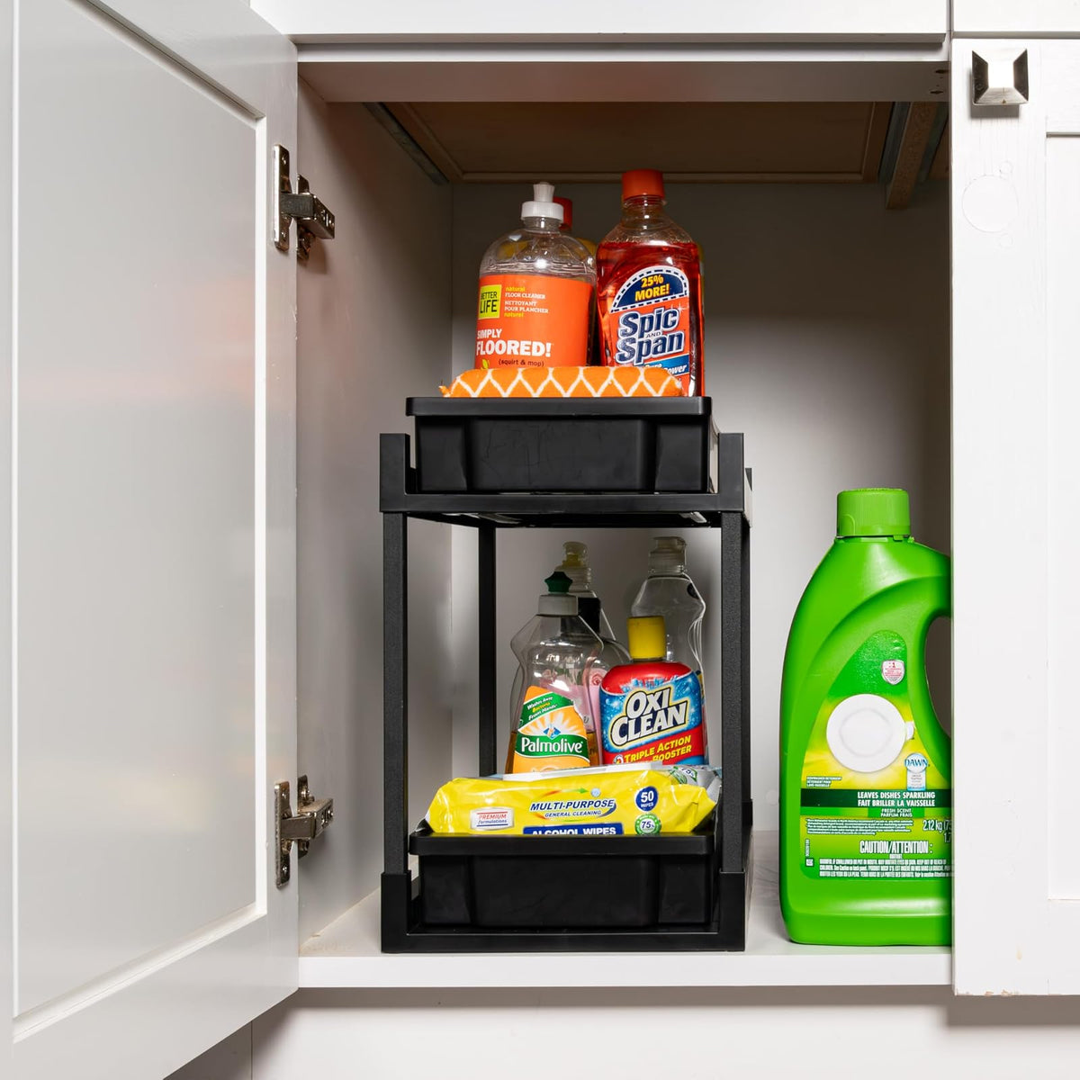 IRIS USA Organizador Bajo el Fregadero, organizador de almacenamiento bajo gabinete, estantes de baño, especiero, cajones extraíbles para el hogar, gabinetes, despensa, encimera, oficina, negro