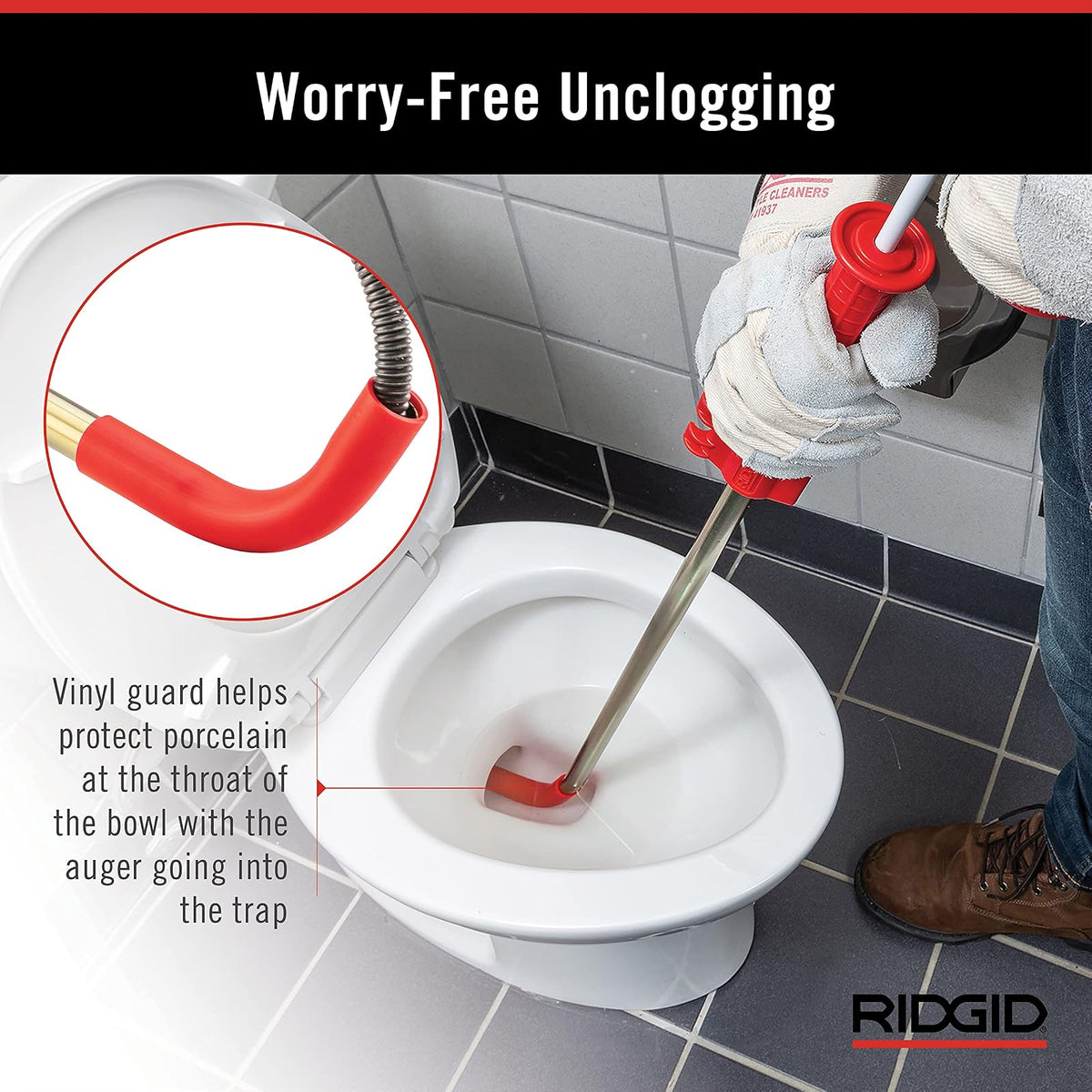 RIDGID - Destapacaños para Inodoros K3, Limpieza de Obstrucciones, con Cabezal y Cubierta de Vinilo, Cable Flexible, Diseño Ergonómico, Plomería, Kit de Herramientas