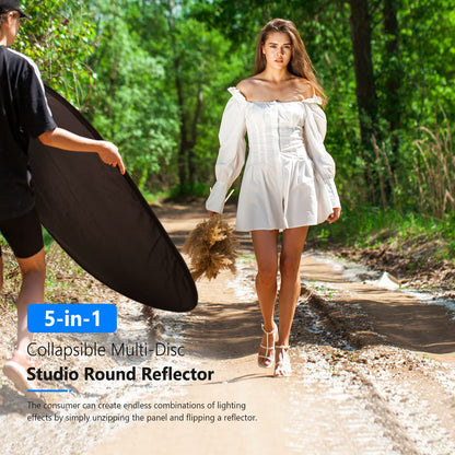 NEEWER 40"x60"/100x150cm Light Reflectors para Fotografía | 5 in 1 Plegable Multi Disc con Bolsa, Translucent, Plateado, Dorado, Negro, Blanco Difusor, para Studio, Iluminación Exterior