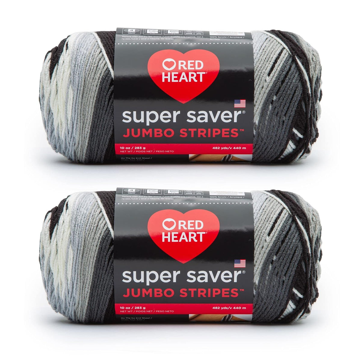 Red Heart Super Saver Jumbo Estambre Acrílico a Rayas, 283 g - Rayas de periódico