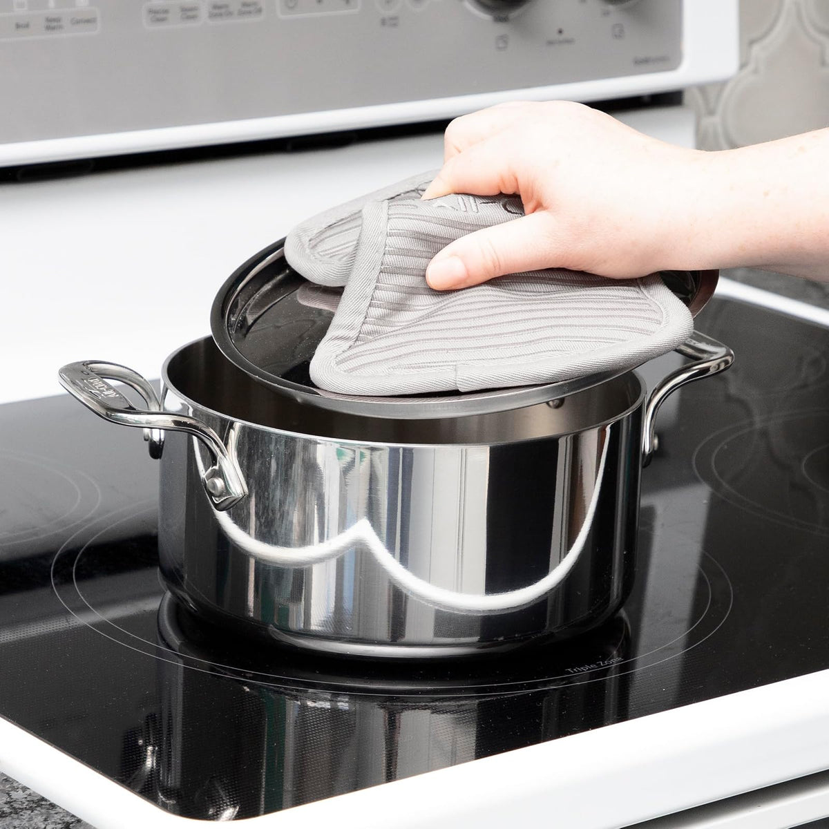 All-Clad - Soporte para ollas de alta calidad y almohadilla caliente: resistente al calor hasta 500 grados, 100% algodón, almohadilla caliente de 10 x 6.2 pulgadas, para cocina y barbacoa, paquete de