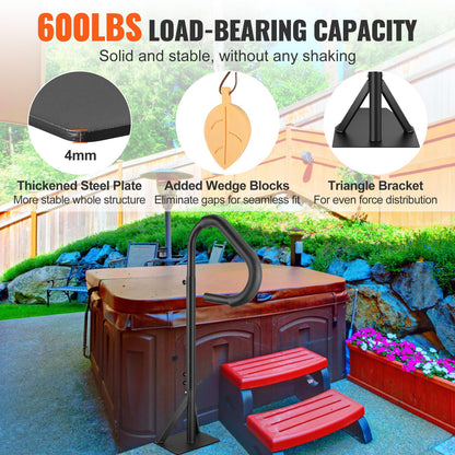 VEVOR Pasamanos Lateral para Spa 54,2x37x160 cm Pasamanos de Jacuzzi Giratorio de 360​​​​° Altura Ajustable 122,92-160 cm Carga 272 kg Base de Montaje Deslizante de Aluminio Antioxidante para Bañera