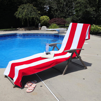 Superior - Toalla clásica para silla de descanso, de algodón de alta calidad, antideslizante, para interiores y exteriores, con diseño de rayas, para patio, sillón, 32 x 102 pulgadas, color rojo