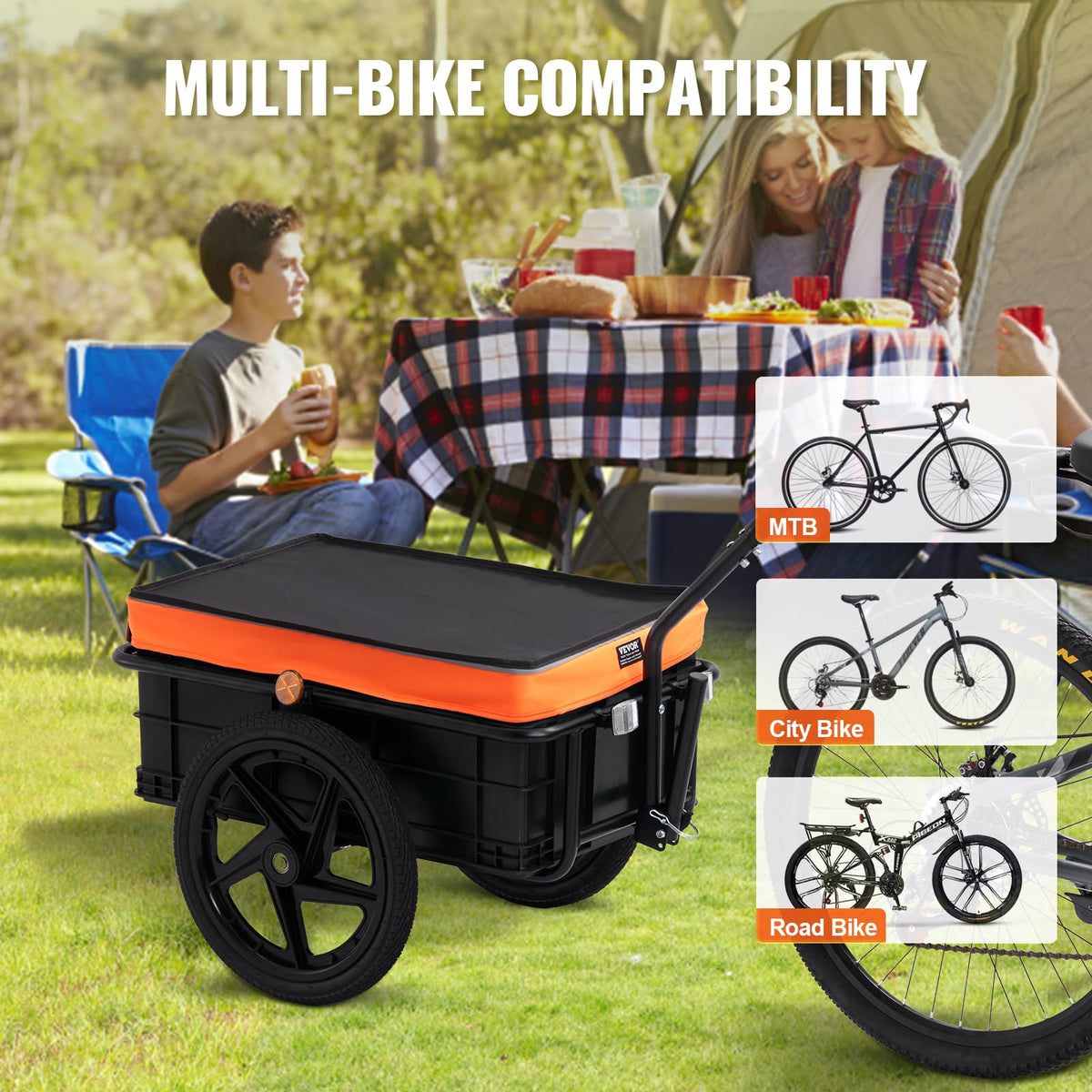 VEVOR - Remolque de carga para bicicleta, capacidad de carga de 39.9/45.4/160 libras, carro de bicicleta resistente, almacenamiento compacto plegable con enganche universal
