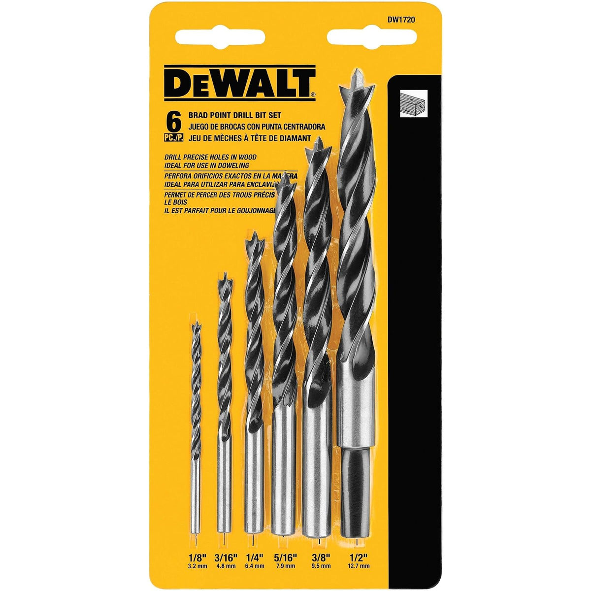Dewalt DW1720 Juego de brocas para taladro con punta centradora, 6 piezas