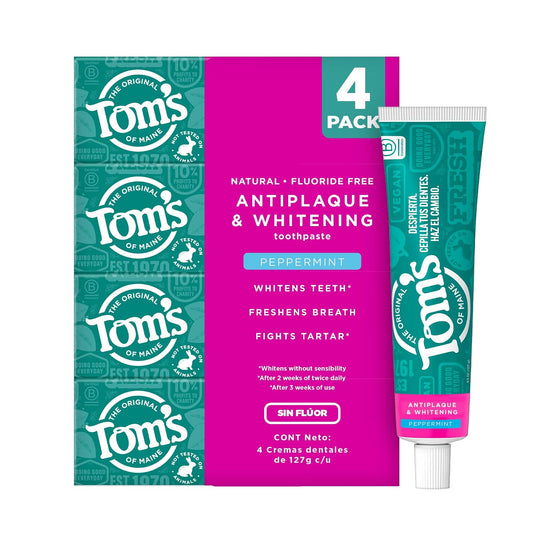 Tom's of Maine Pasta Dental sin Fluór Blanqueadora Antiplaca 4 pack | Combate la Formación de Sarro, Dientes más Blancos con Ingredientes Naturales