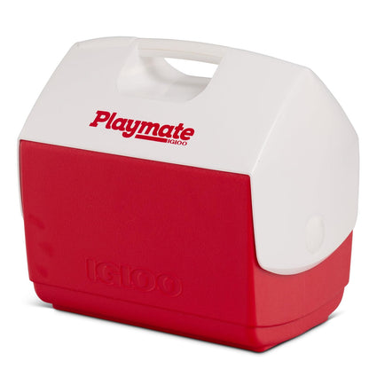 Igloo Playmate Elite Cooler Rojo/Blanco, 16 Qt | Baúl de hielo aislado, capacidad para 30 latas, diseño de tienda de campaña, tapa de botón, asa de transporte moldeada