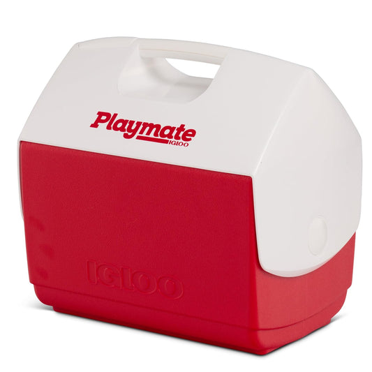 Igloo Playmate Elite Cooler Rojo/Blanco, 16 Qt | Baúl de hielo aislado, capacidad para 30 latas, diseño de tienda de campaña, tapa de botón, asa de transporte moldeada