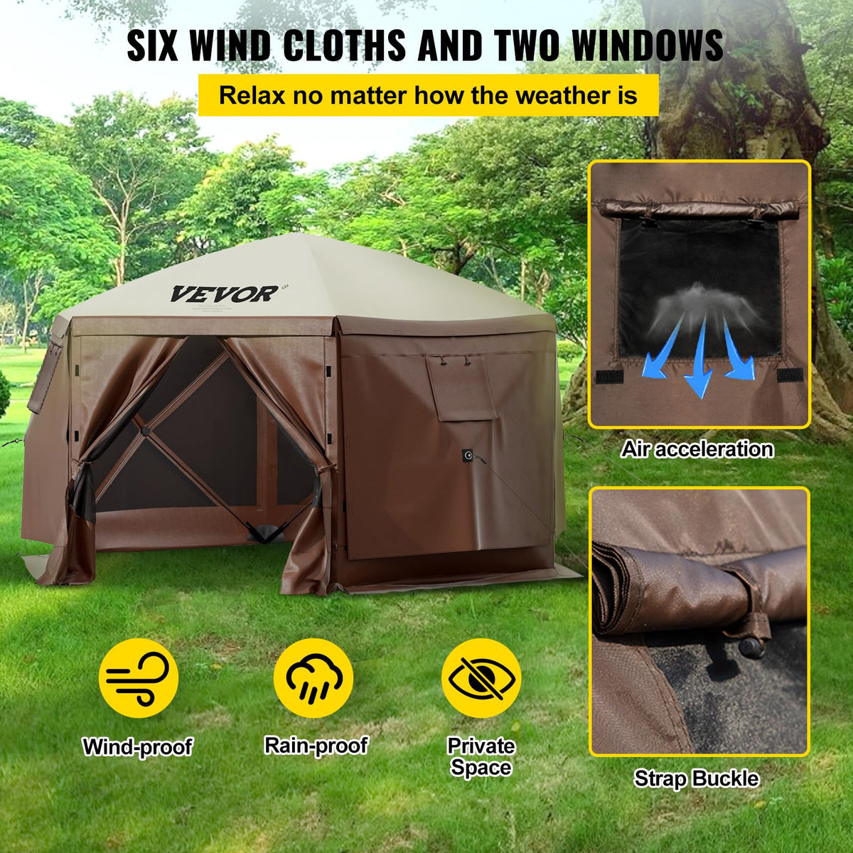 VEVOR - Tienda de campaña con Ventana de Malla, 10 x 10 pies, Tienda de campaña emergente de 6 Lados con Ventanas de Malla, Bolsa de Transporte portátil, estacas de Piso, Tiendas de campaña Grandes