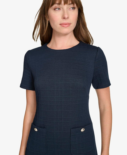 Tommy Hilfiger Short Sleeve High Neck Novelty Button Sheath Mini Dress Vestido Mujer