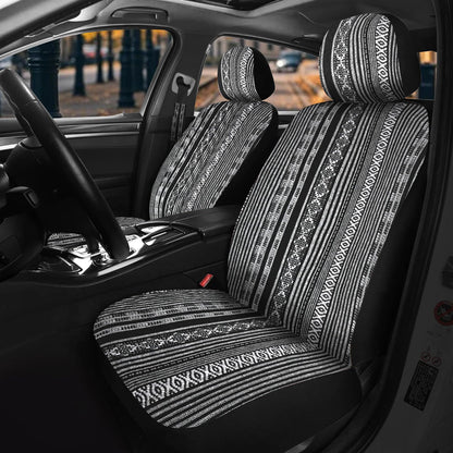Nilight Car Seat Covers 2PCS Black Stripes Baja Saddle Blanket with Shoulder Pads Washable Striped Woven Airbag Compatible Universal for Cars SUV Truck Front Seat