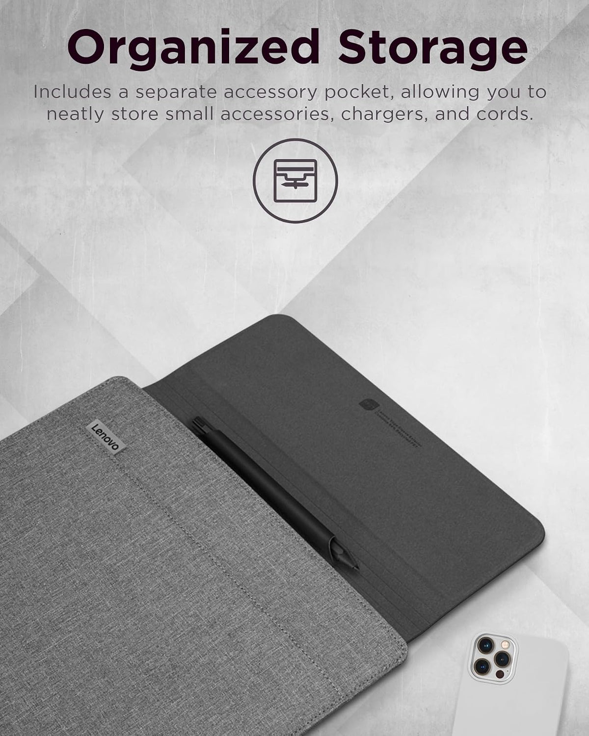 Lenovo - Funda Delgada para portátil de 16 Pulgadas, Compatible con MacBook Air/Pro, Funda Ligera ecológica con Bolsillo para Accesorios y Cierre magnético, Color Gris