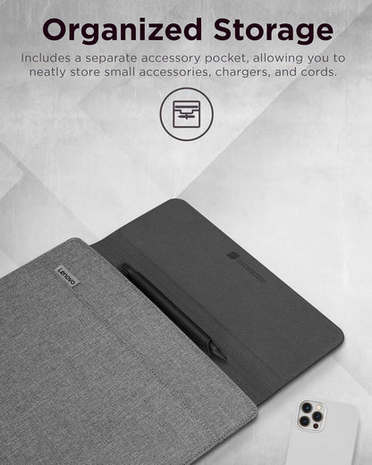 Lenovo - Funda Delgada para portátil de 16 Pulgadas, Compatible con MacBook Air/Pro, Funda Ligera ecológica con Bolsillo para Accesorios y Cierre magnético, Color Gris