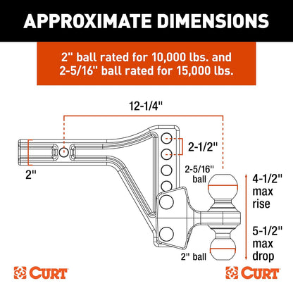 Curt - Montaje de Doble Bola para Enganche de Remolque, Ajustable, 45935, vástago de 5 cm, hasta 6,803 kg