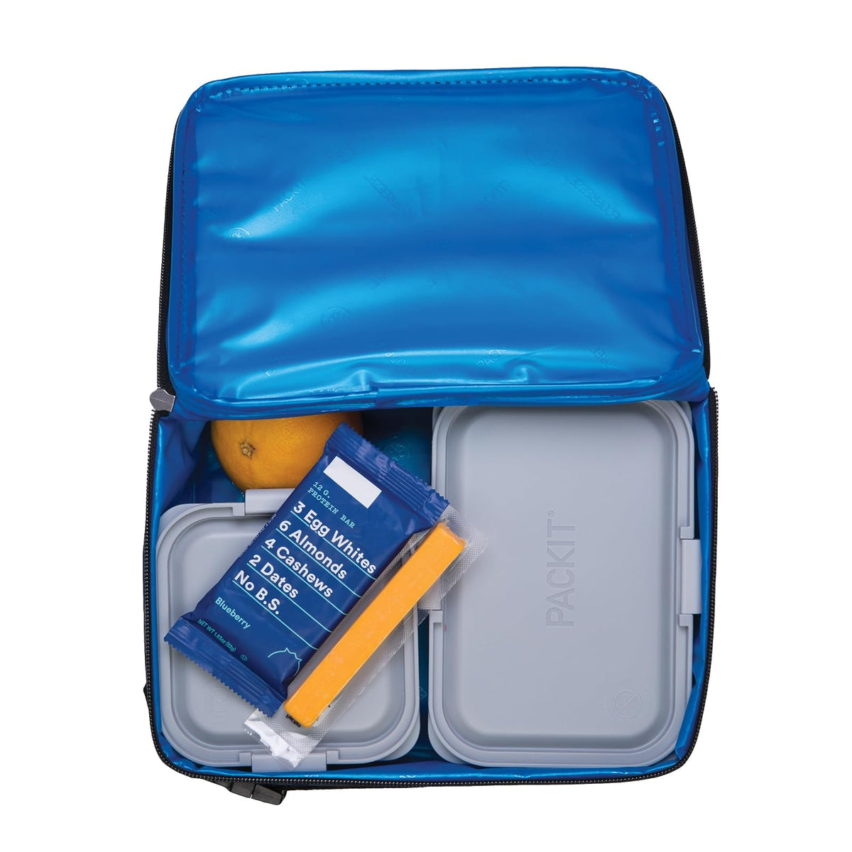 PackIt - Fiambrera Clásica Congelable, Camuflaje Deportivo Azul Marino, EcoFreeze Plegable, Reutilizable, Cierre con Bolsillo Frontal y Asa de Hebilla