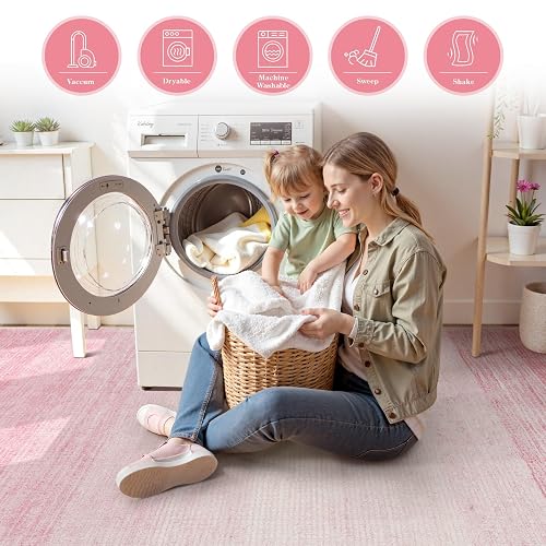 Wonnitar - Alfombra Moderna Lavable Degradado, 5 x 7 Pulgadas, Color Rosa Claro para Sala de Estar, alfombras abstractas Antideslizantes Color Rosa para recámara y niñas, Alfombra Suave y Grande para