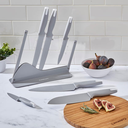 Cuisinart - Juego de cubiertos de cerámica con tapas de extremo en soporte acrílico, 7 piezas, color gris