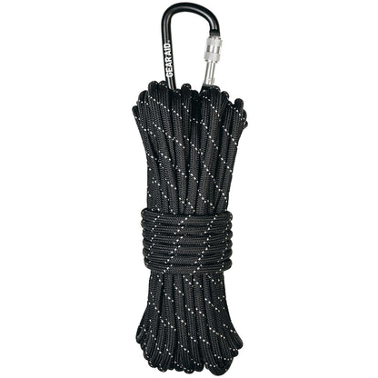 GEAR AID 1100 - Cuerda de paracaídas y mosquetón, 5,5 mm, Resistente para Camping y Supervivencia, Color Negro reflectivo, 50 pies