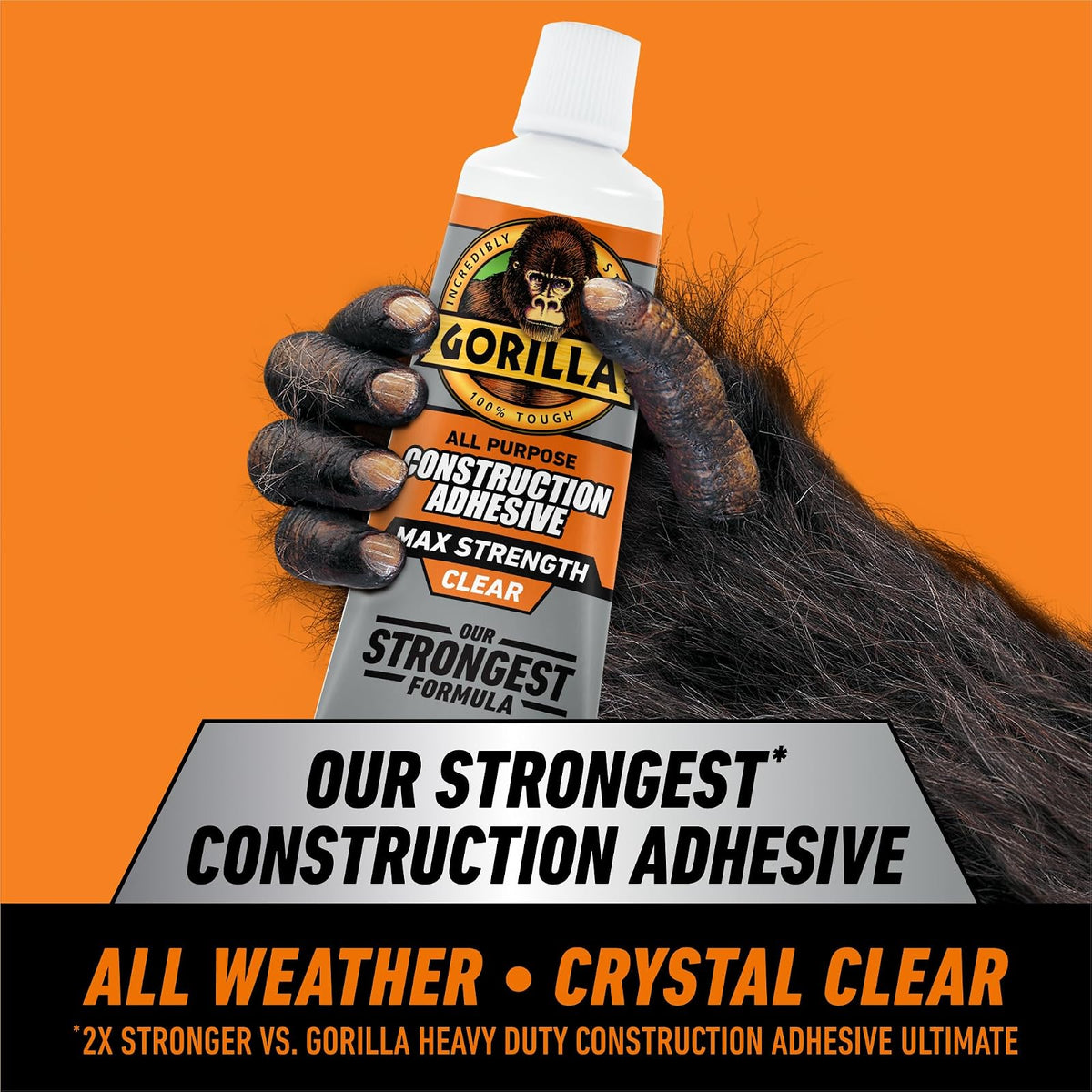 Gorilla Max Strength Calcomanía de Construcción 2.5 oz | Transparente, paquete de 1, relleno de huecos, impermeable, tubo de compresión