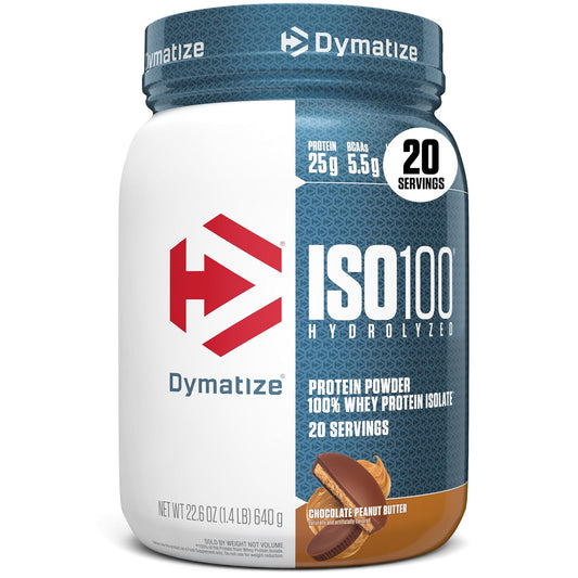 Dymatize ISO 100, Proteína Aislada de Suero Hidrolizada, Sabor Chocolate y crema de cacahuate, 640 g, 25 g Proteína por Porción, Sin Gluten, 20 porciones