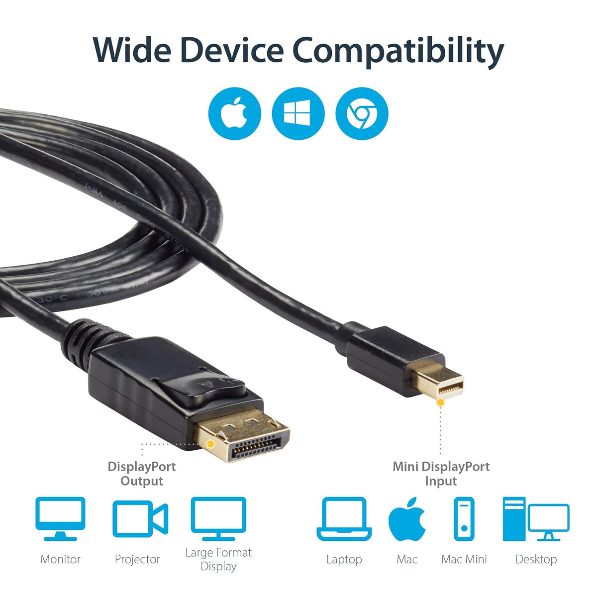 StarTech, Cable Adaptador de Monitor 4k Mini DisplayPort 1.2 Macho a DP Macho, 1.8m, MDP2DPMM6