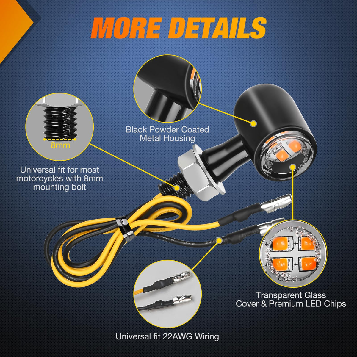 Nilight Luces Led Intermitentes Para Motocicleta Indicadora Delantera Amarillo Mini Compatible Harley