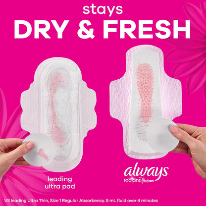 Always Radiant FlexFoam Almohadillas para mujer, talla 2, pesadas con alas, aroma ligero y limpio, 36 unidades