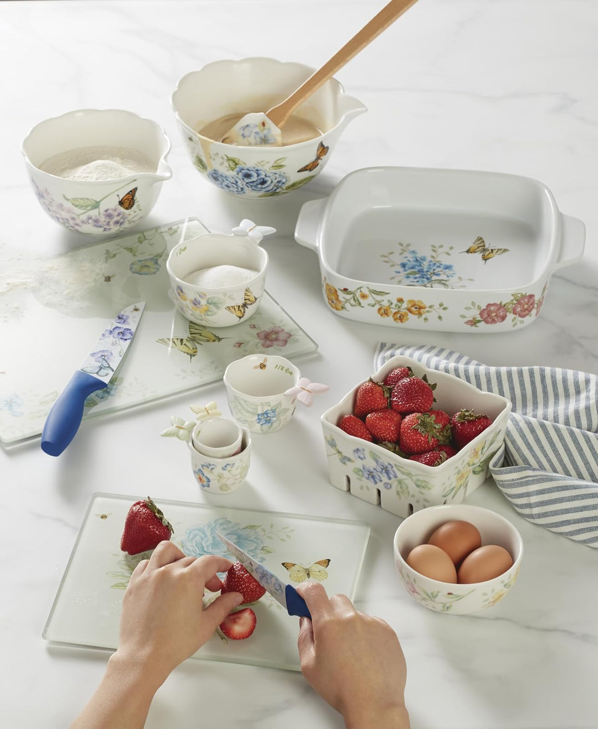 Lenox Tabla para Picar Grande Butterfly Meadow, Vidrio Resistente, Lavado a Mano, 33 cm de Ancho