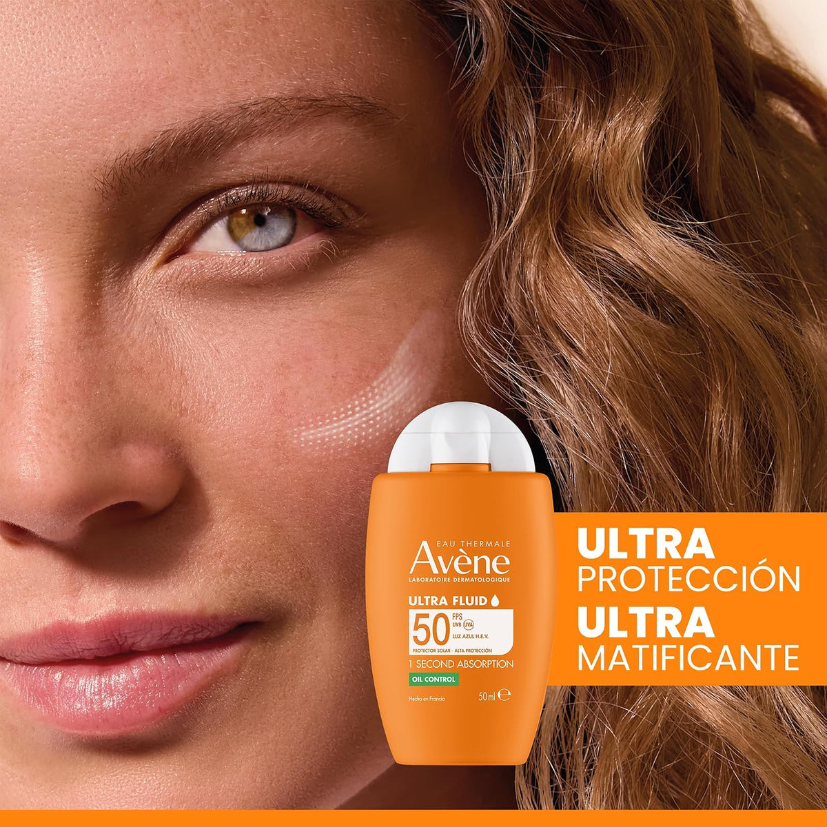 Avene Ultra Fluid Protector Solar Facial Oil Control FPS50 Piel Grasa, 50ml | Oil Control Invisible, efecto mate 14h, -45% brillo, ultra fluida, 50 ml