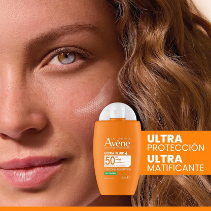 Avene Ultra Fluid Protector Solar Facial Oil Control FPS50 Piel Grasa, 50ml | Oil Control Invisible, efecto mate 14h, -45% brillo, ultra fluida, 50 ml